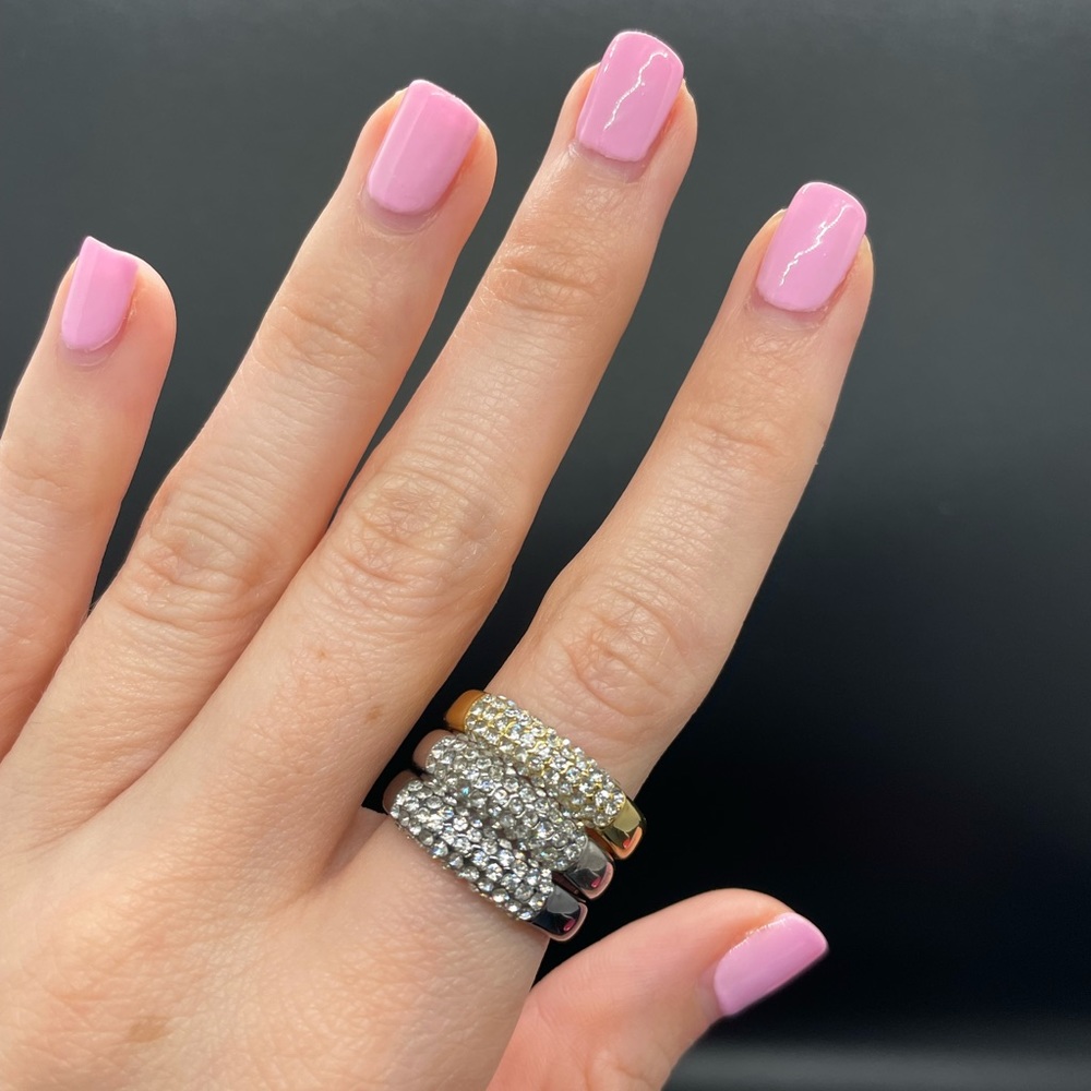 Triple stack ring! Gun metal, silver and gold with crystals